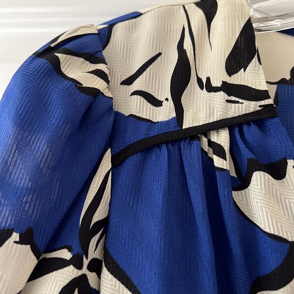 Veronica Beard Blue Cream 3/4 Sleeve Blouse
It is run like size 2 and 4 - Picture 3 of 7